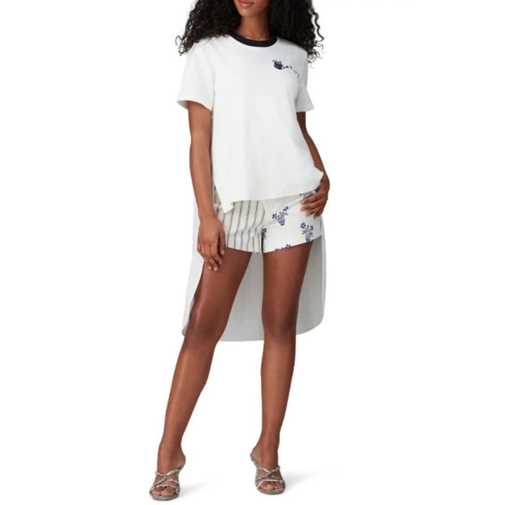 MONSE Watering Can High-Low Tee Crew Neck ShortSleeve Embroidered Pullover, Sz M